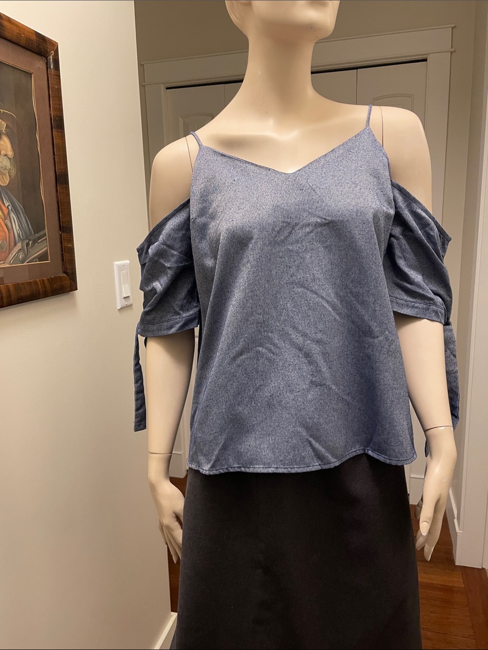 silence + noise Dusty Blue Cold-Shoulder Spaghetti Strap Top